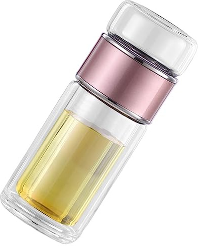 LABRIMP Portable Tea Water Separation Cup Rose Gold Glass Loose Leaf Tea Infuser for Travel Brew Strainer