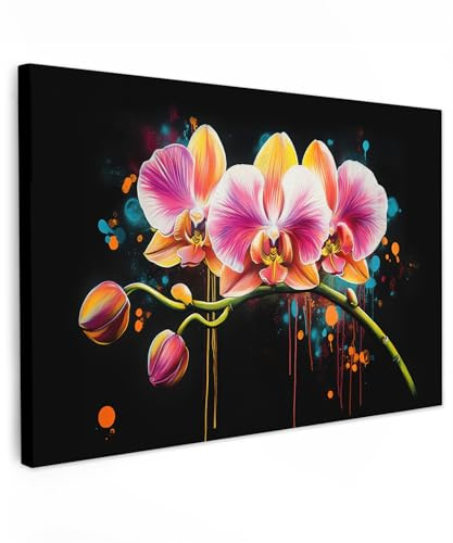 MuchoWow© Bild auf Leinwand Groß 120x80 cm XXL Schlafzimmer Bilder Badezimmer Wand Deko Wohnzimmer Modern Wanddeko Bilderwand Geschenk Orchidee - Graffiti - Bunt - Blumen - Abstrakt