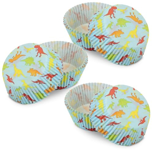 Kaffeehaus Diamant Dino Muffinförmchen in blau aus Papier 150 Stück | bunte Backdekoration mit Papierförmchen, für Cupcakes, Muffins, Kindergeburtstage und Dinosaurier-Partys, kreative Backideen