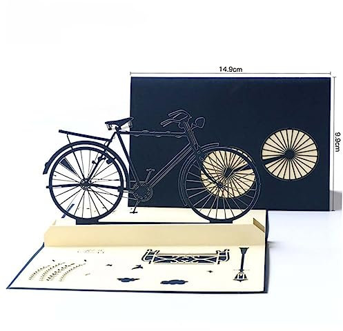 CAXUSD 3d-vatertags-grußkarte Retro-fahrrad-design Marineblau Kreative Party-karte Langlebiges Papier Lebendige Farben