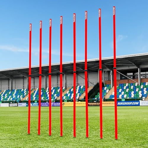 FORZA Teleskopiska slalomstänger | Justerbara 8-pack träningsstänger för sportborrar och smidighet – flera färger (utan baser, röd)