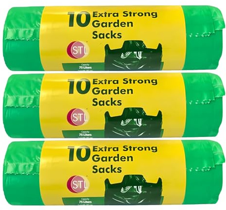 STL 75L Heavy Duty Garden Bin bags- Extra strong garden waste recyclable sacks (Pack of 3 X 10),Leak & Tear-Resistant,Eco-Friendly, Foldable Refuse Bags for garden, Household, Yard & Commercial Use