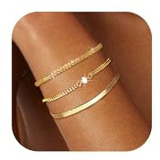 MUCCA 3Pcs Armband Damen Elegantes Stapelbare Armband Damen Gold Verstellb Arearmreif Gold Mehrlagige Goldschmuck Damen Armbänder Set Geburtstagsgeschenke für Damen