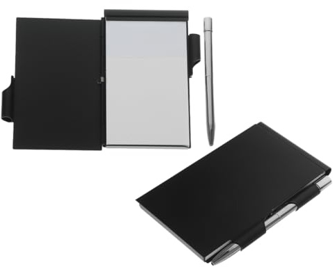 Gadpiparty Kleiner Notizblock Kompakt Tragbar und Leicht mit Stifthalter aus Aluminiumlegierung Nachfüllbar mit Austauschbaren Seiten für Büro und Geschäft