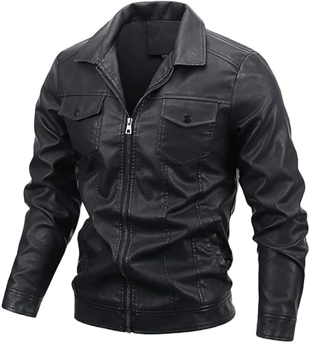 Mens Sommarjackor, Mäns Bomberjacka Faux Läder Skjorta Jacka Vintage Biker Kappa Punk Rock Vindtät Jacka Utomhus Sporter Taktisk Kappa Höst Tsitional Jacka, Black, L