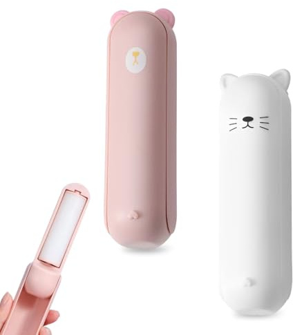 2 PCS Reusable Lint Roller, Washable Clothes Roller Sticky Mini Lint Rollers for Pet Hair, Lint Removers for Clothes, for Cat Dog Pet Hair Carpets Sofas (White, Pink)