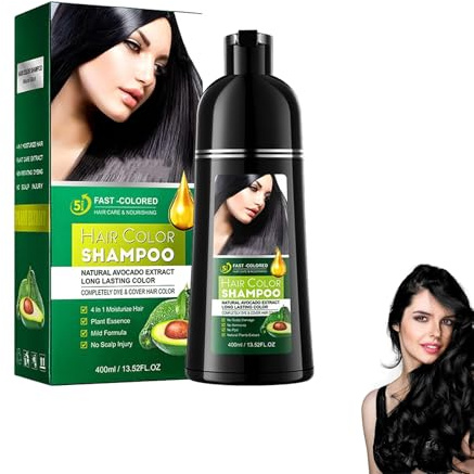 400ML Champú Tinte Pelo Negro,Champu Colorante,Black Hair Dye Shampoo 3 En 1,Champú De Color Para El Cabello InstantáNeo,Cobertura De Canas En Minutos Para Hombres Y Mujeres