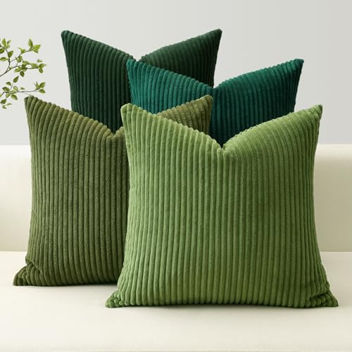 JOTOM 4er Set Cord Kissenbezüge Kissenhülle Dekorative Zierkissen Couchkissen Sofakissen Dekokissen Kordsamt Kissenbezug Deko Kissenhülle für Sofa Wohnzimmer (45x45cm, Dunkelgrün)