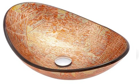 LXTEDJ Lavabo da Appoggio In Stile Nordico, Materiale di Vetro, Lavandino, Ovale, Oro Sfumato, Lavabo Bagno, Lavabo da appoggio, Adatto Per Bagno, Guardaroba e WC, 54X36X16CM