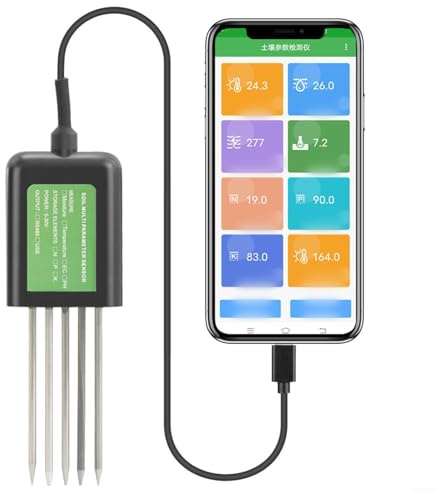 7-in-1 USB-Bodensensor, digitales Bodentest-Messgerät mit pH-Temperatur, FeuchtigkeitsnpK-Nährstoffanalyse für Landwirtschaft, Gartenarbeit, Pflanzenwachstumsmonitor mit Android-App