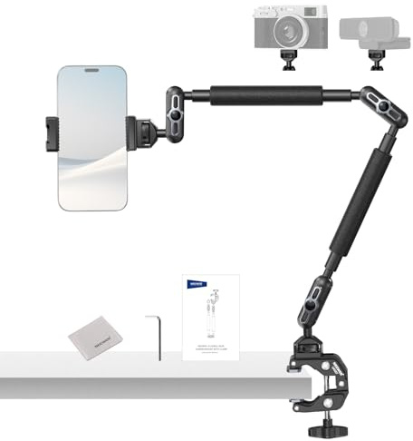NEEWER Magic Arm Kamerahalterung, Überkopf Handy Mikrofon Ständer Tischhalterung, 22 Gelenkarm mit C Klemme, 1/4 und 3/8 Gewinde, für Mikrofon Webcam Action Kamera Videolicht, Reinigungstuch, UA057