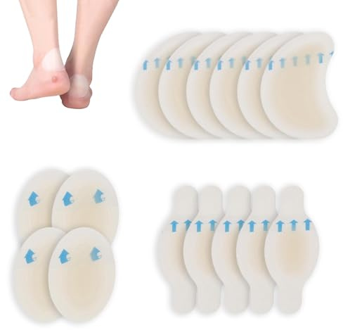 15 Pcs Blister Plasters Invisible Hydrocolloid Gel,Blister Gel Guard,Bandages Blister Cushion Pad for Heel Foot Toe and Guard Skin(6 Crescent Shaped Tablets+5 Bar Shaped Tablets+4 Oval Shaped Tablets)