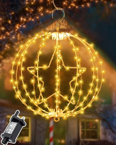 Redefun Christmas Hanging Ball Lights 30CM 200 LED Foldable Sphere Lights | Mains Powered with Timer, 8 Modes Christmas Star Light Waterproof Globe Light for Tree Porch Yard Holiday Decoration - Brown