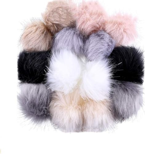 14 Pcs Faux Fur Pom Poms for Hats - 4.5 Inch Fluffy DIY Knitting Hat Pompoms with Elastic Loop, Removable Crochet Crafts Accessories for Shoes Scarves Gloves Bags Keychains (7 Color 14Pcs)
