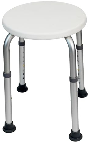Actiasgear Round Bath Stool, Height Adjustable Shower Seat with Anti-slip Feet, White, Aluminium Frame (YES - I am VAT Exempt)