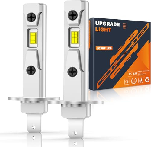 JOSHF H1 LED Ampoule 30000LM, 80W 500% Lumière 6500K Blanc Anti Erreur LED H1 Kit, Taille Mini 1:1 Plug and Play pour Feux Brouillard Plafonnier Plaque Immatriculation(Pack de 2)