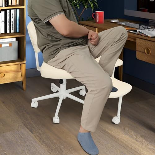 Schneidersitz Stuhl – Ergonomischer Criss Cross Kniestuhl mit Höhenverstellung & Lumbalstütze, Meditationsstuhl & Bürostuhl mit Drehfunktion, Beiger Moderner Design für Homeoffice & Arbeitsraum