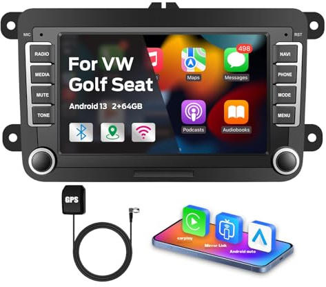 KTTCORLP Bluetooth Autoradio mit Bildschirm für VW Golf 5 6 T5 Polo 6r Caddy Passat Touran Seat, Radio mit Navi WLAN FM/AM Dab Radio, Apple Carplay Android Auto Mirrorlink 7 Zoll Android 13 GPS
