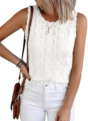 BTFBM Crochet Tank Tops for Women Hollow Out Sleeveless Loose Sweater Vest Top Summer Spring 2026 Beach Vacation Clothes(White, Small)