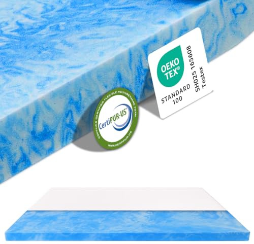 MKS Dream Komfort - Topper de espuma de gel (90 x 200 cm, 5 cm, espuma viscoelástica H3/H4 con forma ergonómica, efecto de alivio de presión y funda transpirable