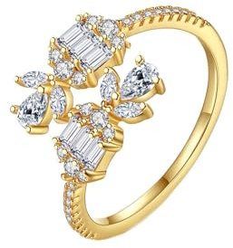 Ayoiow Hochzeitsring Damen 14K Gelbgold, Blume Weiß mit Moissanit Eheringe Gold 585, Vorsteckring Ehering für Freundin