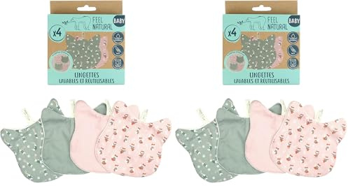 Kit 4 Lingettes Lavables Bebe Olaf/Gustave - Idéal pour Hygiène, Toilette, Change Bebe - Matière Éponge Ultra Douce, Nettoie en Douceur - Lingette Bebe Réutilisable, 100% Coton - Feel Natural
