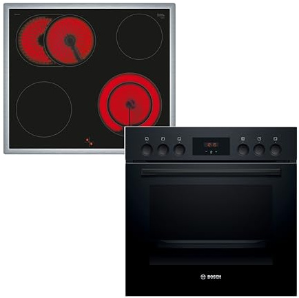 Bosch Einbauherd-Set HND211LB2, Serie 2 Einbau-Herd 60 cm mit 3D-Heißluft HEF113BB0, Serie 4 Elektro-Kochfeld 60 cm herdgesteuert mit Edelstahlrahmen, Bräterzone, 21 cm erweitbare Kochzone NKN645GA2E