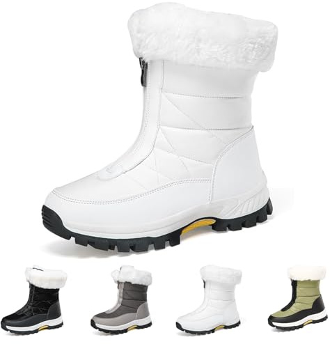 Generisch Botas de invierno para mujer, resistentes al agua, cálidas, botines de invierno al aire libre, profundidad de nieve forrada, cremallera corta, botas antideslizantes, planas