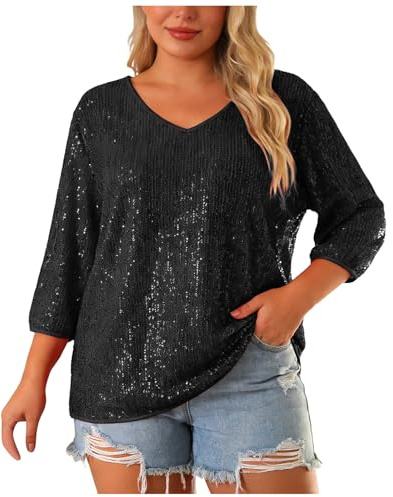 Glitzer Oberteile Damen Pailletten Langarmshirt Elegant Karneval Pailletten Shirt Langarm Silvester Party Outfit Festliche Blusen Zur Hochzeit Glitzeroberteil V Ausschnitt Longsleeve Glitzershirt