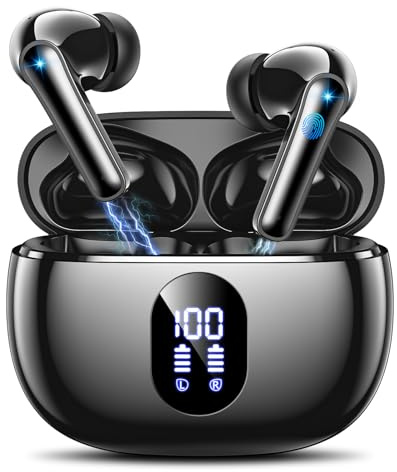 Bluetooth Kopfhörer Kabellos Bluetooth 5.4 In Ear Kopfhörer mit 4 ENC Noise Cancelling Mikrofon, LED Anzeige & 48 Std Spielzeit, HiFi Tiefer Bass Wireless Earbuds IPX7 Wasserdicht für Arbeit & Studium