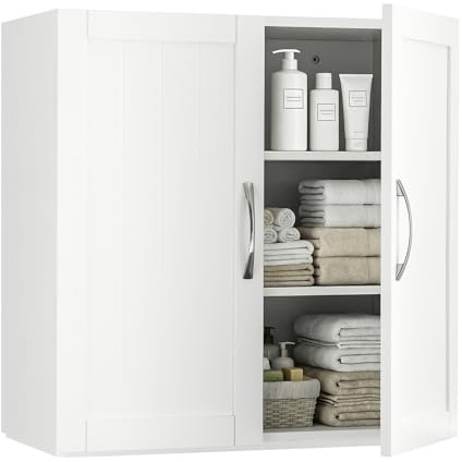 Sweetcrispy Hängeschrank Badezimmer, schmaler Wand-Organizer mit verstellbaren Regalböden, für Bad/Küche/Waschraum/Flur, Weiß, 60x30x60cm