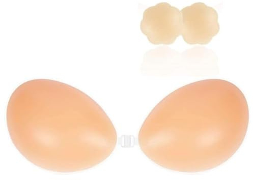 Dresmannst Sujetador Invisible Push Up sin Tirantes con 2 Pezoneras Adhesivas Invisibles para Espalda Descubierta Adhesivo Sticky Bra al Aire Pecho, Transpirable y Cómodo, Reutilizable-B