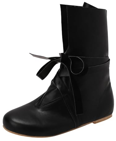 Generisch Bottes médiévales à enfiler pour homme, bottes médiévales punk à lacets, bottes douces et confortables, chaussures de loisirs, chaussures plates rembourrées, antidérapantes, Noir , 44 EU