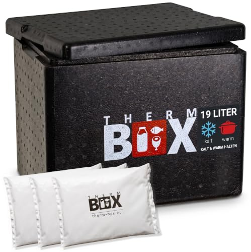 THERM BOX 19B Thermobox - Nevera de 19 litros con 3 acumuladores de gel de refrigeración de gel, tamaño interior 33,5 x 23,5 x 27 cm, grosor de pared de 3 cm, caja de poliestireno aislante
