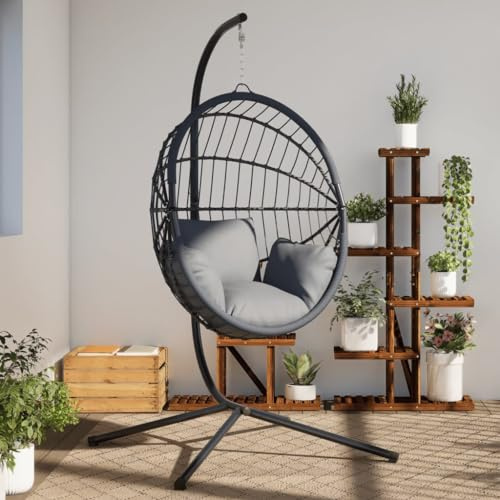 sephironlbb Hängesessel-Gestell Schwarz aus Stahl mit C-förmiger Konstruktion und Kreuzfuß, 104x100x197 cm, 150 kg, geeignet für Garten Balkon Terrasse Outdoor Lounge Relaxen