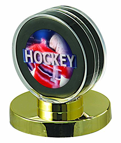 Ultra PRO Puck-Halter – Goldfarbene Basis – Ultraklare Acryl-Aufbewahrung für Pucks in Standardgröße – Ideal für Autogramm-Pucks – Robuste Snap-Together Halterung – Ohne Puck