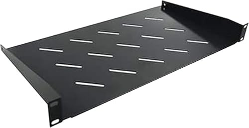 DYNAMODE Fachboden 19 Zoll für Serverschrank – 1HE Fachboden 19 – Einlegeboden vorne montierbar – 19 Zoll Rack Boden für Netzwerkschränke ab 250 mm Tiefe – Traglast 22 kg – Schwarz