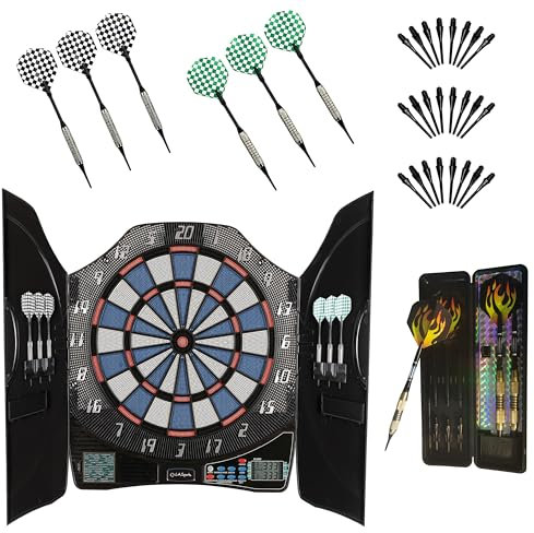 Elektronische Dartscheibe Bull Legend 1-8 Spieler mit 9 Softdart Pfeilen & Zubehör im Kabinett Dartschrank