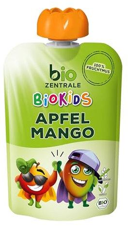biozentrale BioKids Quetschies Apfel-Mango | 12x 90 g Früchte | Quetschbeutel & Quetschies mit 100% Frucht | Fruchtmus ohne Zuckerzusatz