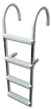 Marine Boat Aluminum White POLYETHYLENE Swim Boarding 4 Steps Ladder Hook 46X15