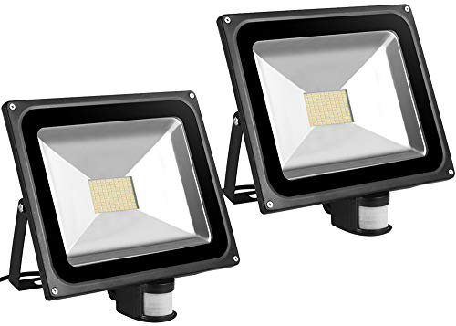 2X 80W SMD Foco LED con Sensor Movimiento,Proyector LED Exterior,Blanco Calido con Detector PIR de IP65(resistente al agua),Iluminación de Exterior y Seguridad para Patio,Jardín,LED Luz Exterior con Sensor
