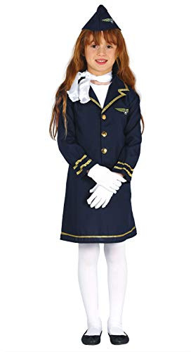 FIESTAS GUIRCA | Costume da Hostess Bambina (3-4 Anni) - Vestito e Cappello - Costumi da Pilota e Aviazione per Halloween, Carnevale e Feste in Maschera - Ideale per Bambine - Blu