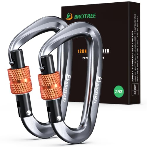 Brotree Karabiner mit 1200kg Belastbarkeit Schwerlast 12KN Karabinerhaken | Schnellverschluss, Aluminium, D-Typ, für Hängematten, Camping, Wandern, Rucksack