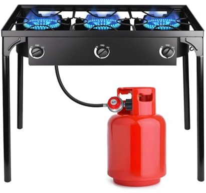 Outdoor Stove 3 Burners High Pressure Propane Gas Camp Stove with Detachable Legs, Perfect for Camping Patio, 225,000-BTU