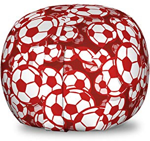 Ambesonne Football Storage Toy Bag Chair, Sportive Design of Soccer Balls Game Teamwork Ambitious Collaboration, Stuffed Animal Organizer Washable Bag, Small Size, Ruby Pale Salmon White