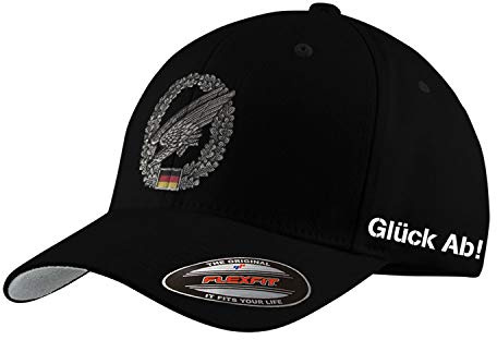 Flexfit Kappe Fallschirmjäger Bundeswehr Wappen Adler Gkück Ab #35313, Farbe:Schwarz, Flexfit Kappe:S/M