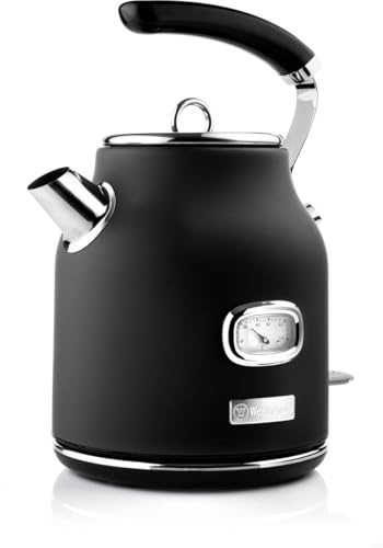 Westinghouse Lighting Retro vattenkokare för vatten med temperatur och vattennivåindikator, med kalkfilter och överhettningsskydd, 1,7 liter svart, WKWKH148BK