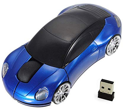 Cool Sport Car Shape Mouse 2.4GHz Wireless Car Mouse Mini piccoli mouse ottici da gioco Mouse da ufficio con ricevitore USB per PC Computer portatile per bambini Ragazze Adulti 1600 DPI 3 pulsanti Bl