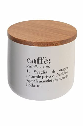 Villa d'Este Home Tivoli Victionary Shades Barattolo caffè 500 ml in bone china con coperchio in bamboo, Bianco, Misure: Ø 9,5 x h. 9 cm Capacità: 500 ml