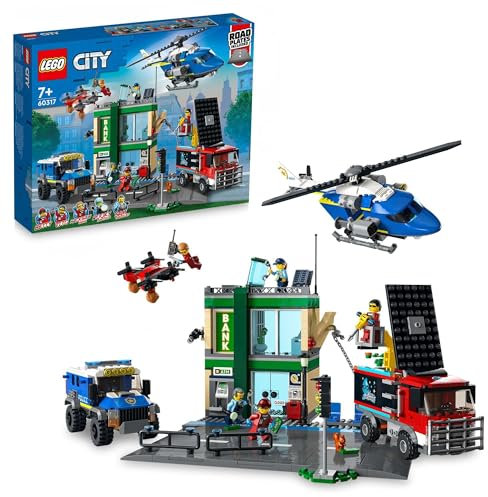LEGO 60317 City Banküberfall mit Verfolgungsjagd mit Hubschrauber, Drohne und 2 LKWs, Polizei-Set, Geburtstagsgeschenk für Jungen und Mädchen ab 7 Jahren